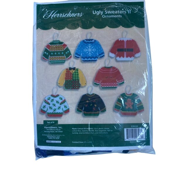 Herrschners Ugly Sweaters Cross Stitch Ornament Kit Set Of 2 Make 16 Total XMas - Picture 8 of 14